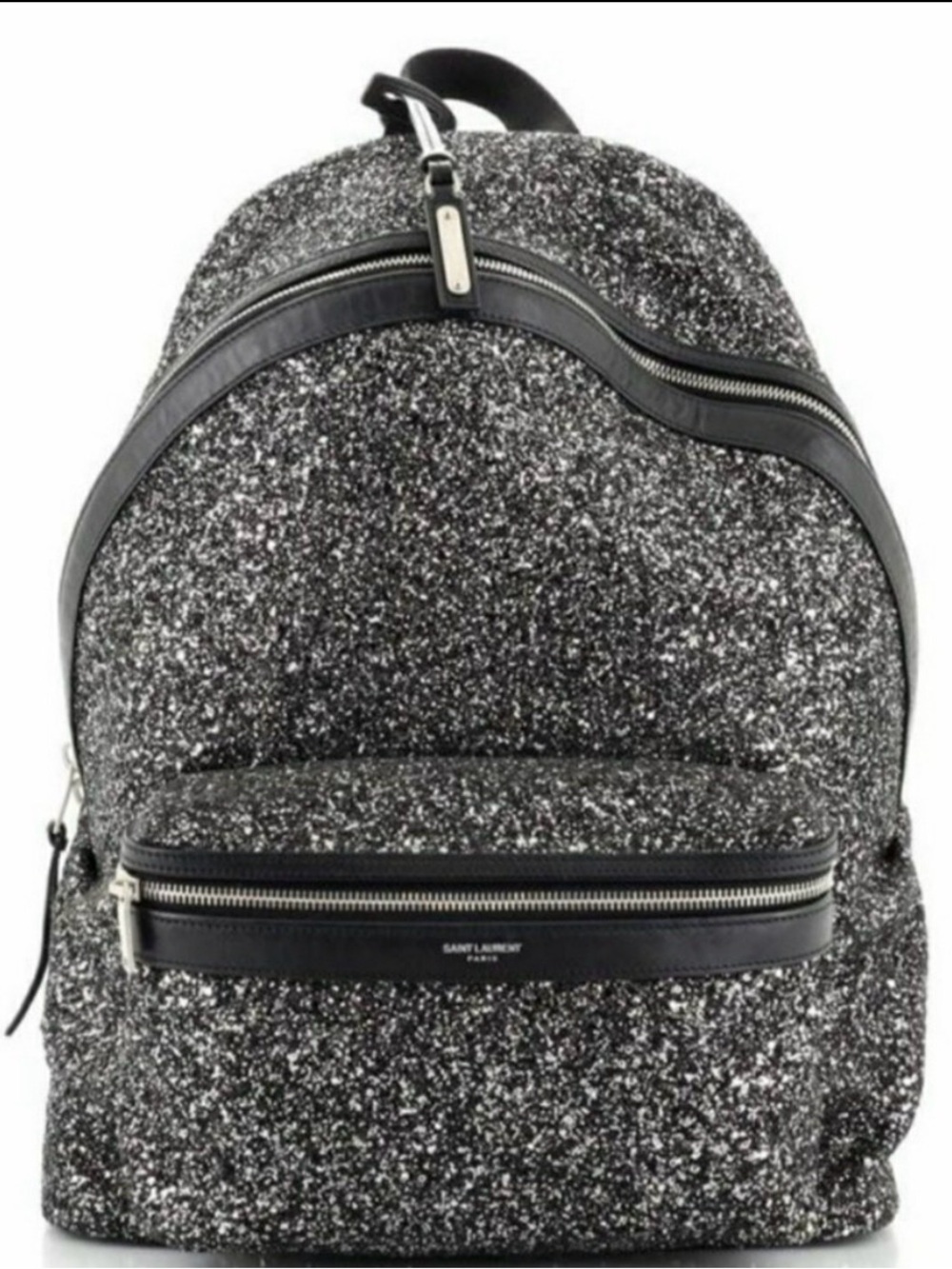 Saint Laurent Black and Silver Glitter Backpack with Logo